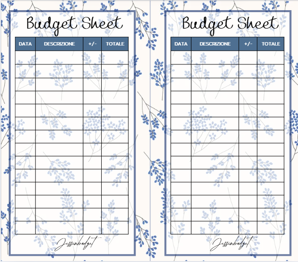 Budget Sheet LIGHT BLUE