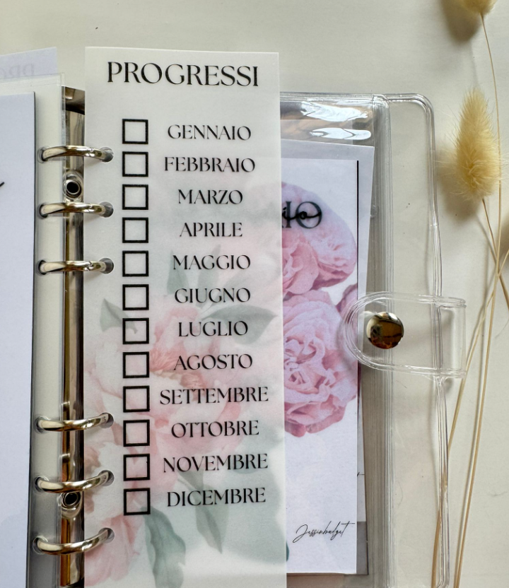 Challenge dei mesi a tema fiori con agenda in effetto acrilico